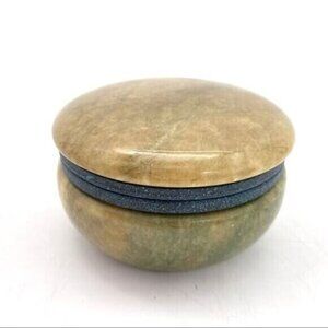 Vintage Italian Genuine Hand Carved Round Alabaster Trinket Box